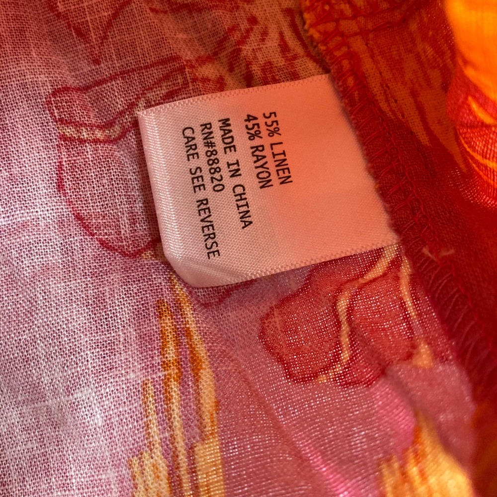 Christian Siriano New York Pink Orange Ikat Floral Linen Blend Tie Front Top L - Picture 3 of 7